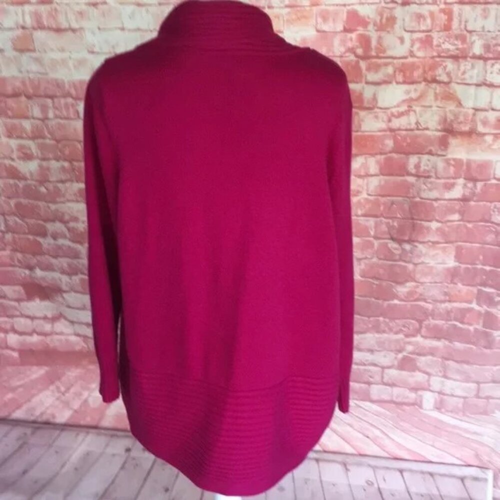 Chicos Open Front Sweater Cardigan Sz 2 L Magenta Shawl Collar Roxanne Excellent - Picture 9 of 12